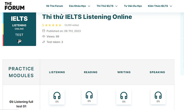 Thi thử IELTS Listening Online tại The Forum